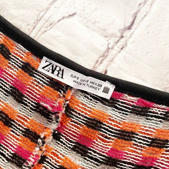 Zara Red Blue White Knit Window Pane Pattern Midi Slip Sleeveless Dress S Retro - Picture 9 of 10